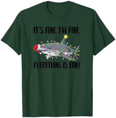 Santa Shark Christmas Lights I'm Fine Everything Is Fine T-Shirt - T-Shirt | Forest