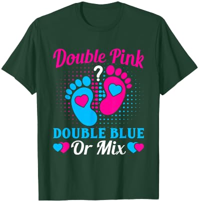Double Pink Double Blue Mix Twin Gender Announcement Reveal T-Shirt - T-Shirt | Forest