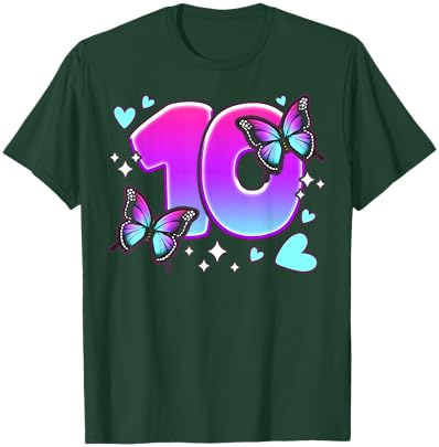 Birthday Girl 10 Years, Butterflies and Number 10 T-Shirt - T-Shirt | Forest