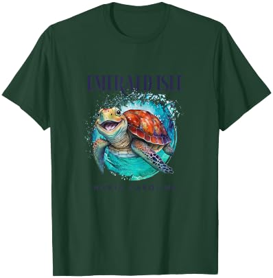 Emerald Isle North Carolina Watercolor Happy Sea Turtle T-Shirt - T-Shirt | Forest