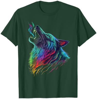colorful wolf Howl head art Face for lover wolves wildlife T-Shirt - T-Shirt | Forest