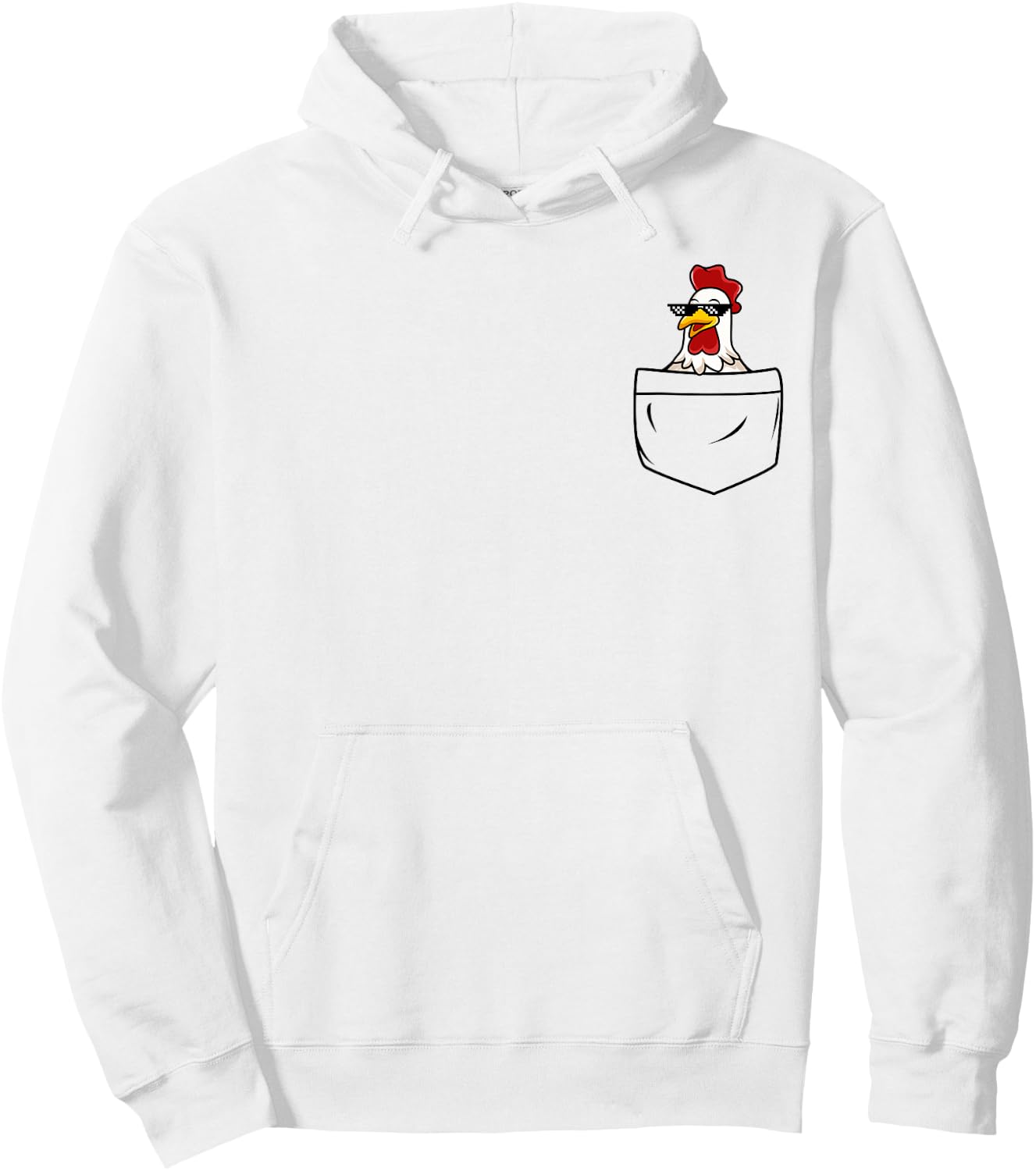 Cool Chicken Hen Rooster in Pocket with Meme Sunglasses Hoodie - Hoodie | White