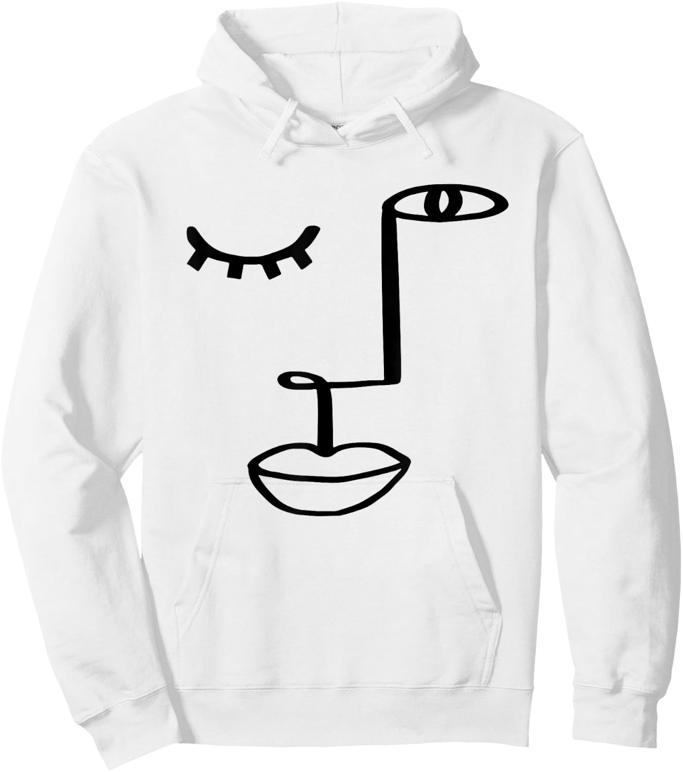 Aesthetic One Line Abstract Fashion Face Minimalist Artsy Hoodie - Hoodie | White