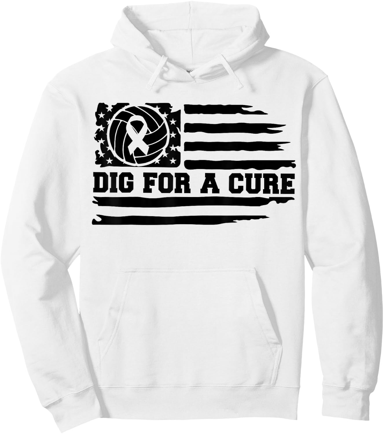 Dig For A Cure Breast Cancer Volleyball Pink American Flag Kids Men Hoodie - Hoodie | White