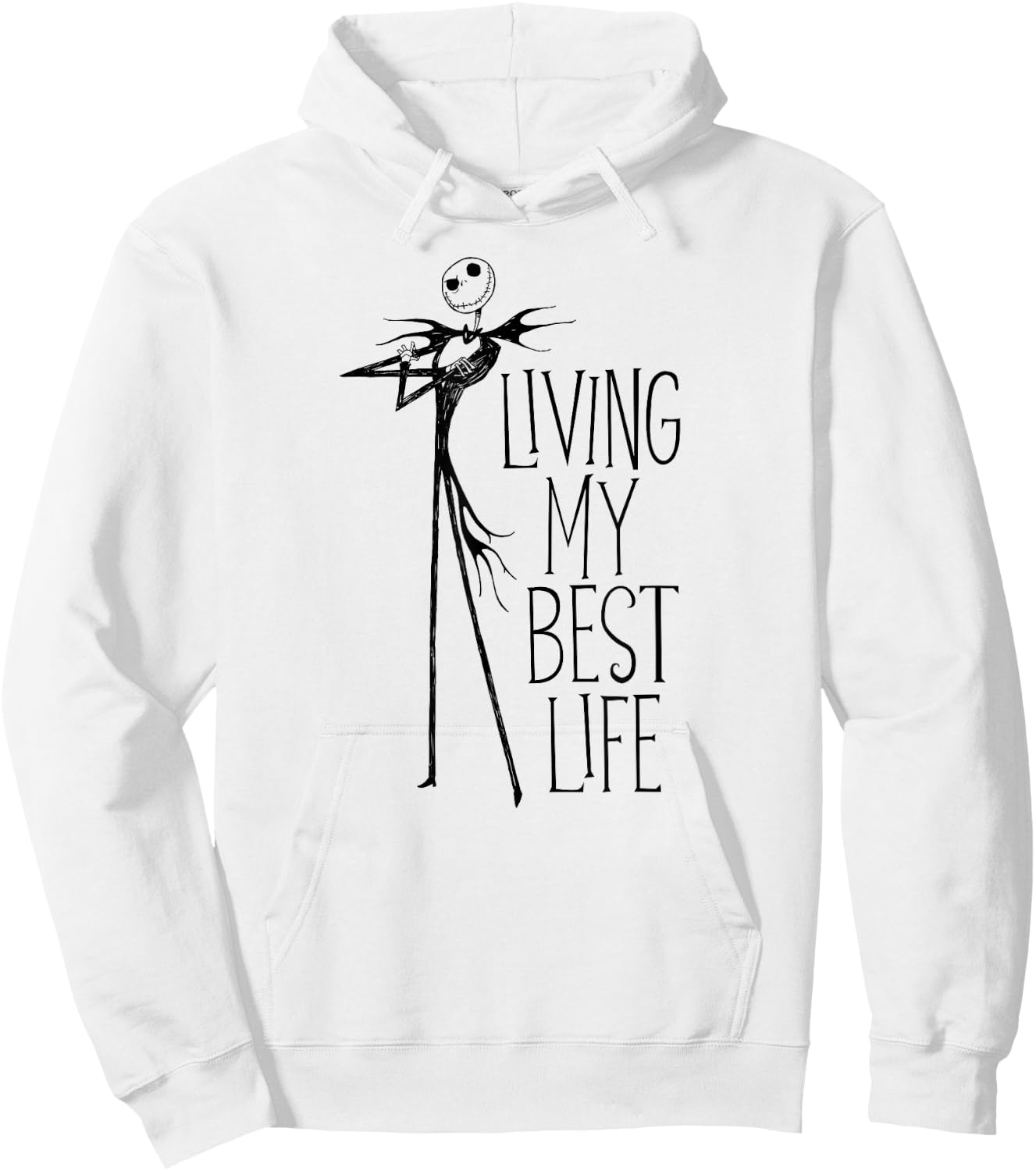 Amazon Essentials Men's Nightmare Before Christmas Jack Living My Best Life Graphic , White, Small Hoodie - Hoodie | White