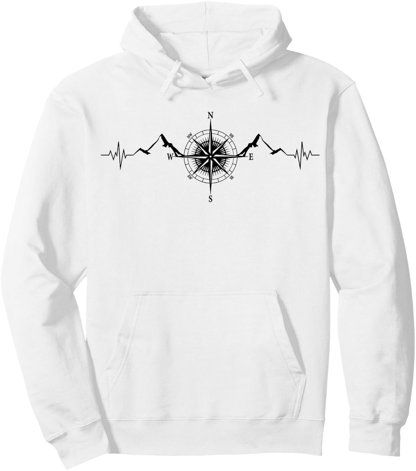 Funny Hiking Nature Mountains Wind Rose Compass Heartbeat Hoodie - Hoodie | White