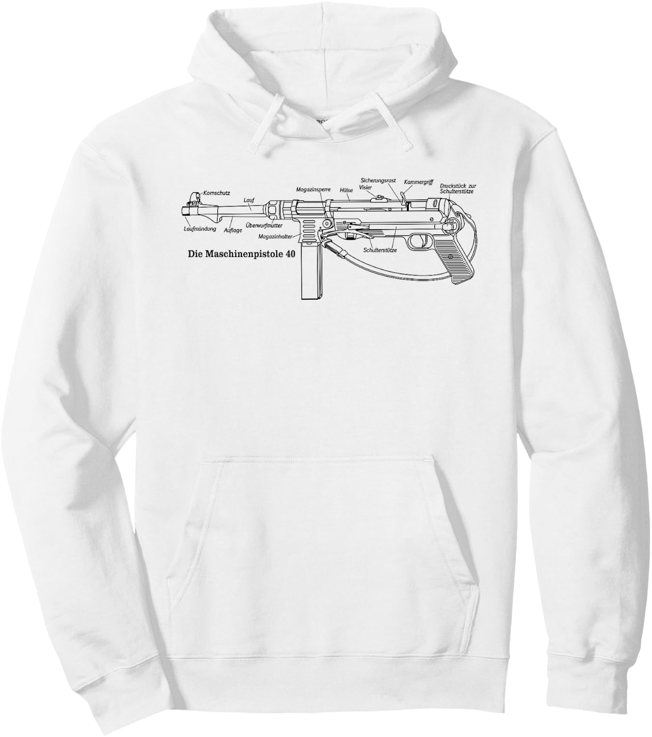 MP40 German WW2 Submachine Gun Infographic in German Hoodie - Hoodie | White