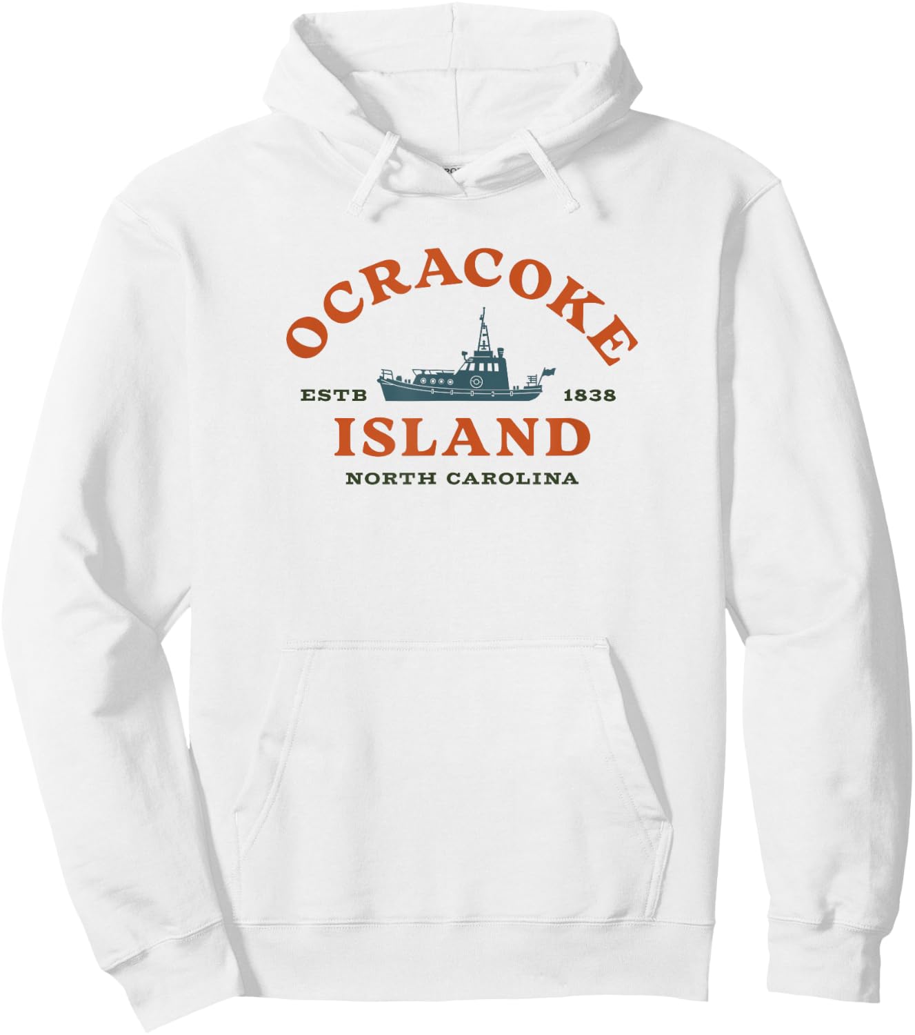 Ocracoke Island, NC Summertime Vacationing Fishing Boat Hoodie - Hoodie | White