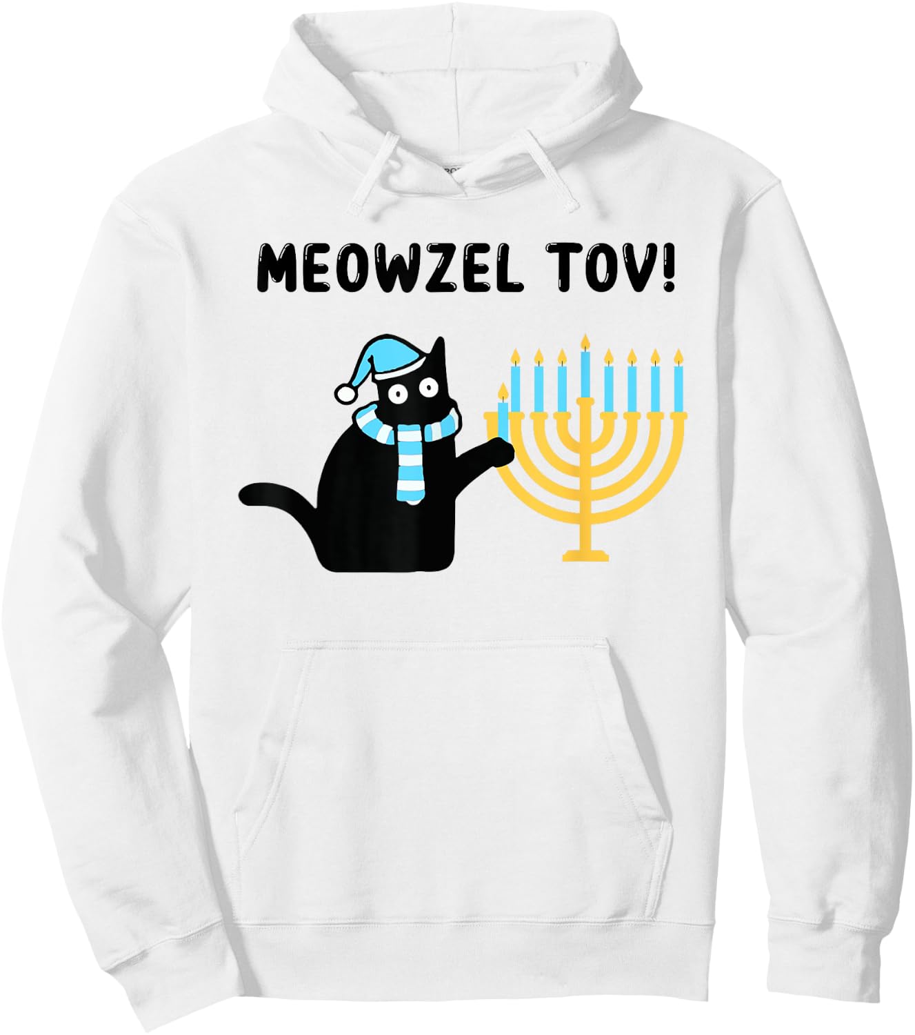 Meowzel Tov Gift Black Cat Mazel Tov Menorah Funny Hanukkah Hoodie - Hoodie | White
