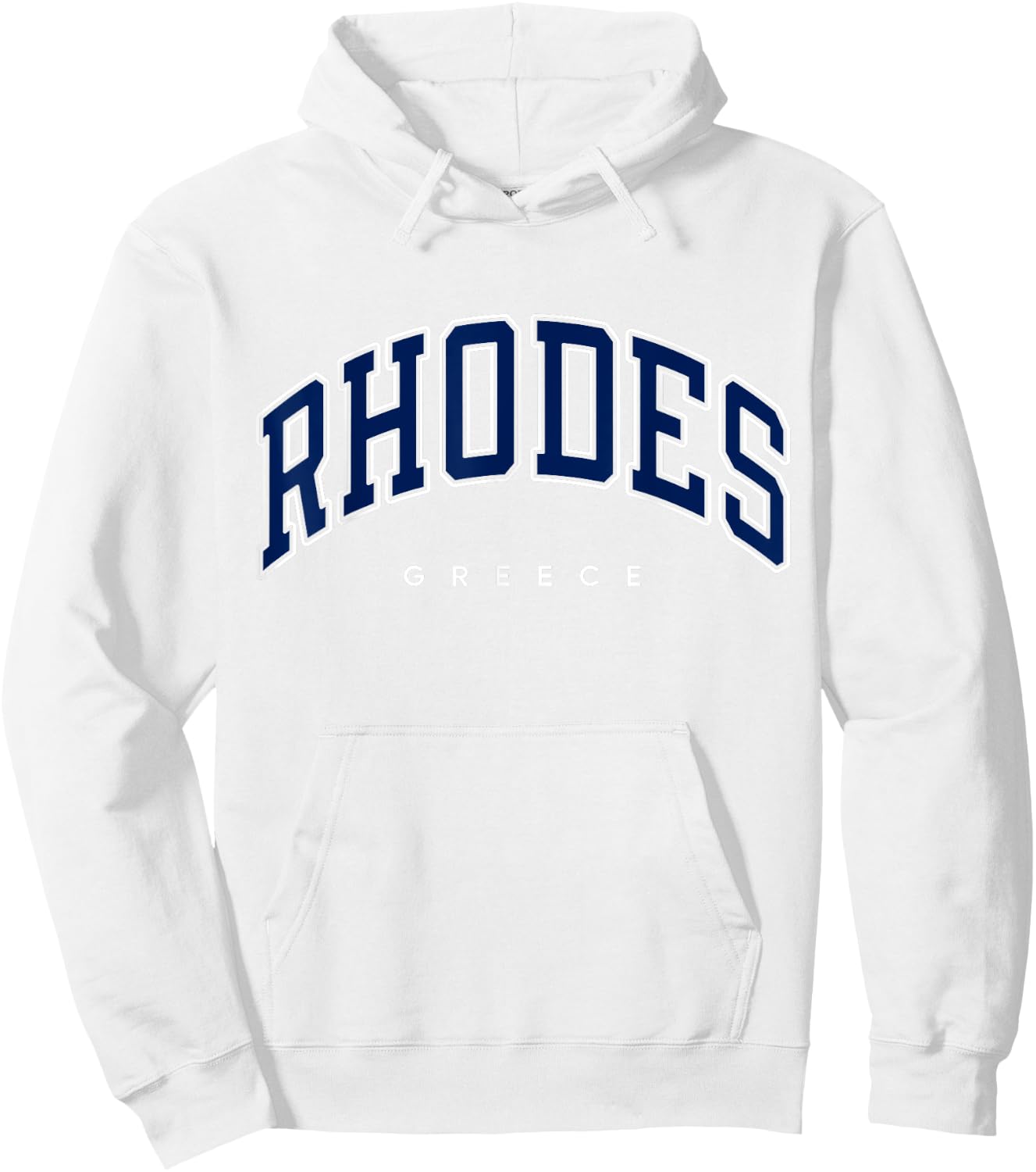 Rhodes Greece Varsity Style Navy Text Hoodie - Hoodie | White