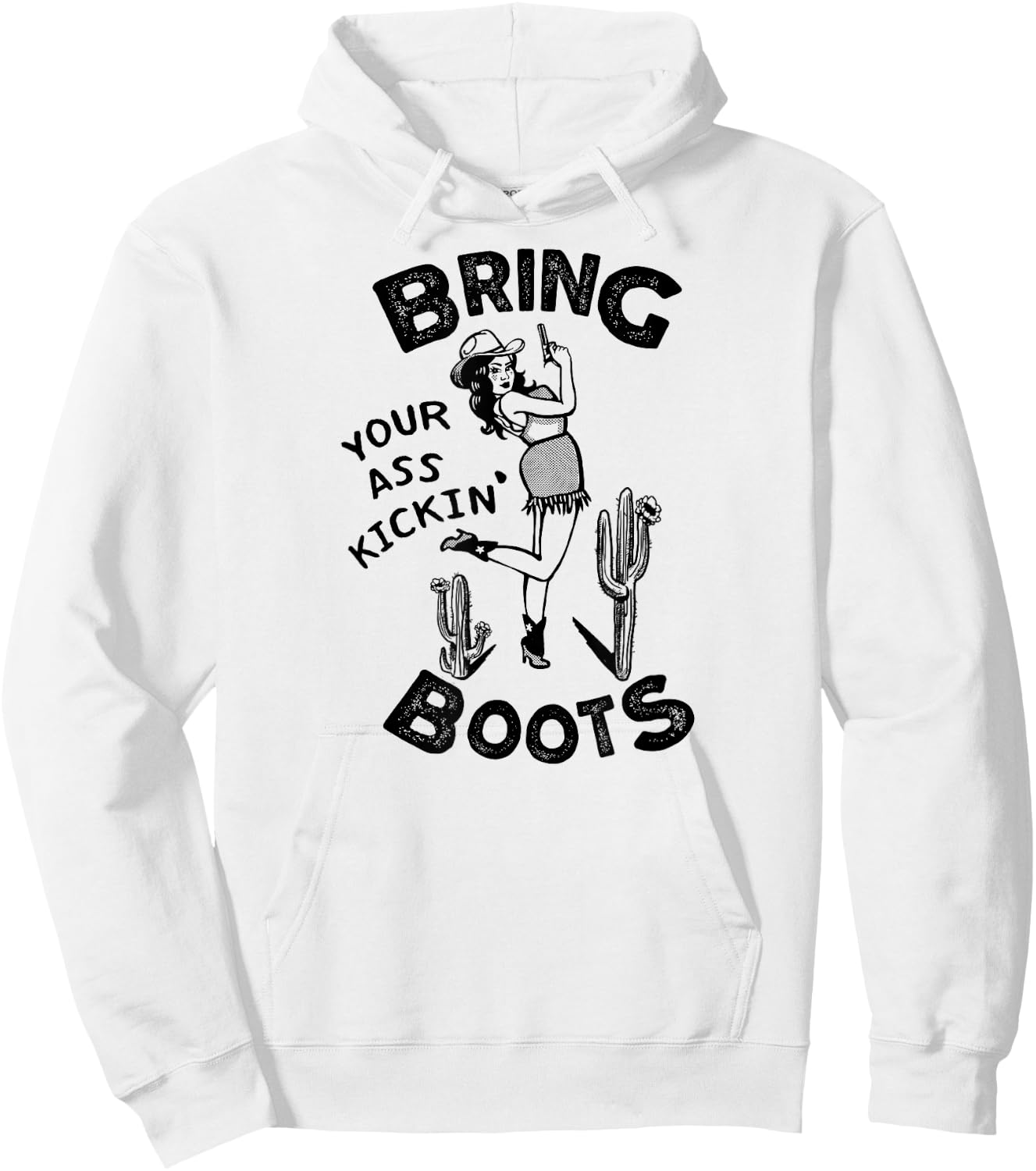 Bring Your Ass Kickin' Boots - Retro Pinup Style Cowgirl Hoodie - Hoodie | White