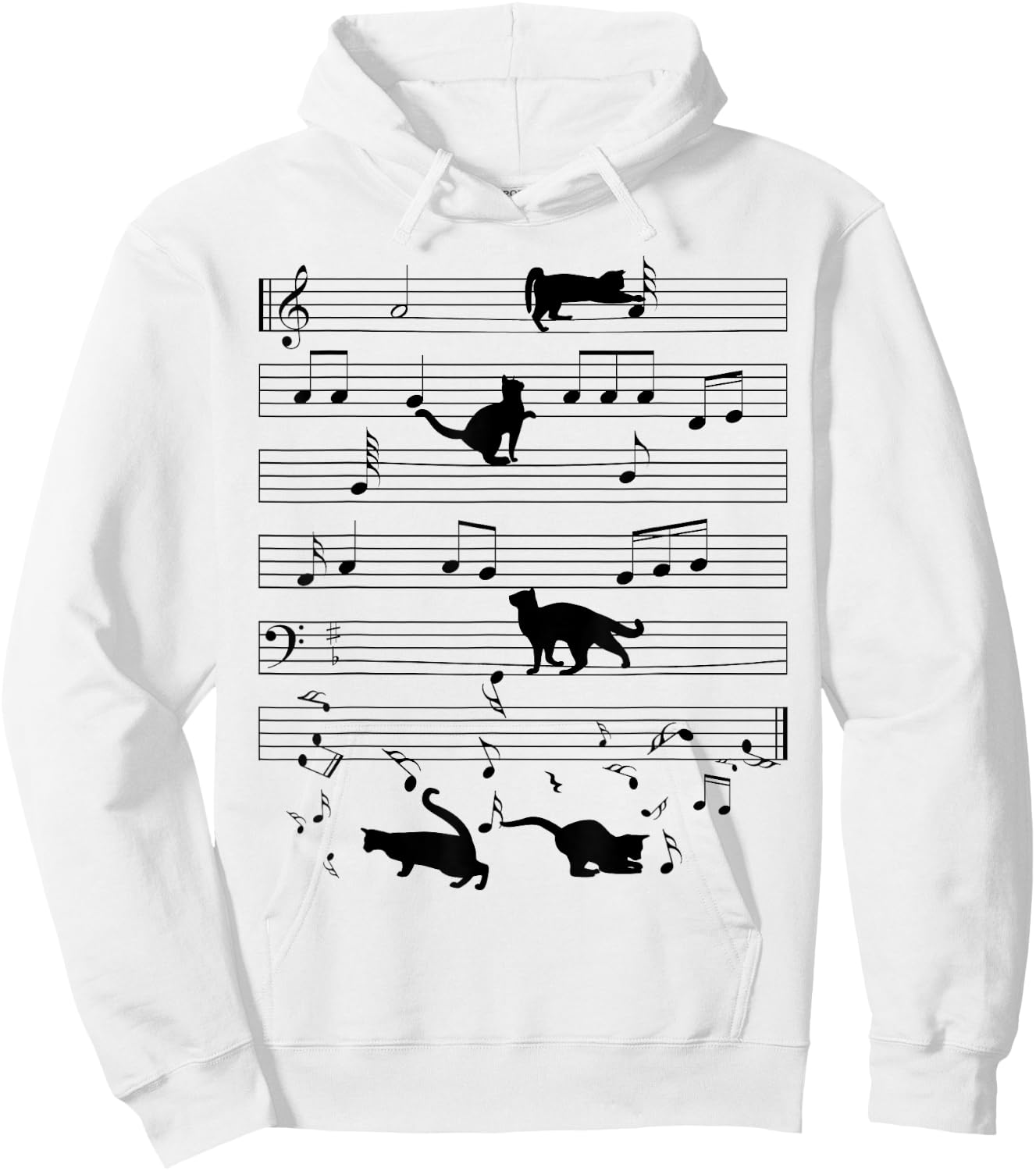 Black Cat Kitten Playing Music Note Clef Musician Boys Girls Hoodie - Hoodie | White