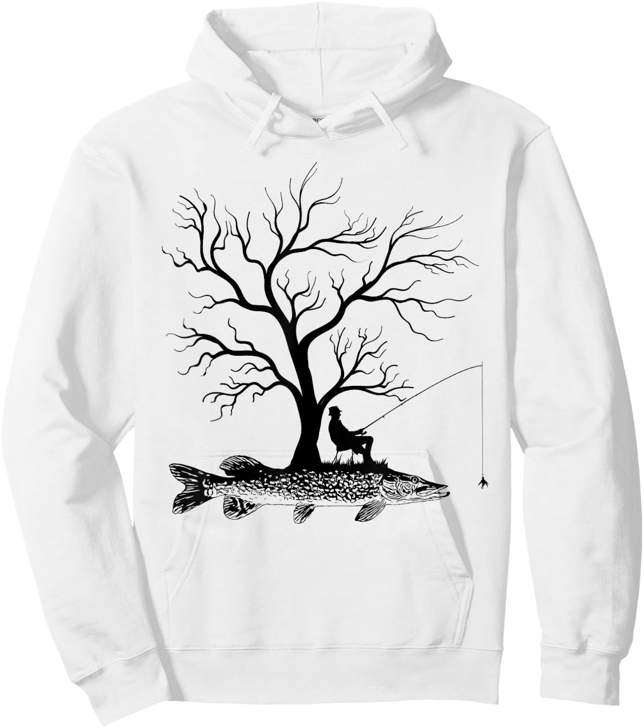 Graphic Tree Fishing Rod - Fish Northern Pike Hoodie - Hoodie | White