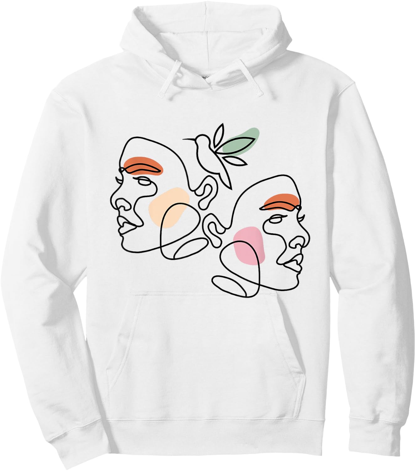 Minimalist Abstract: Women Faces and Bird Abstract Line Art Hoodie - Hoodie | White