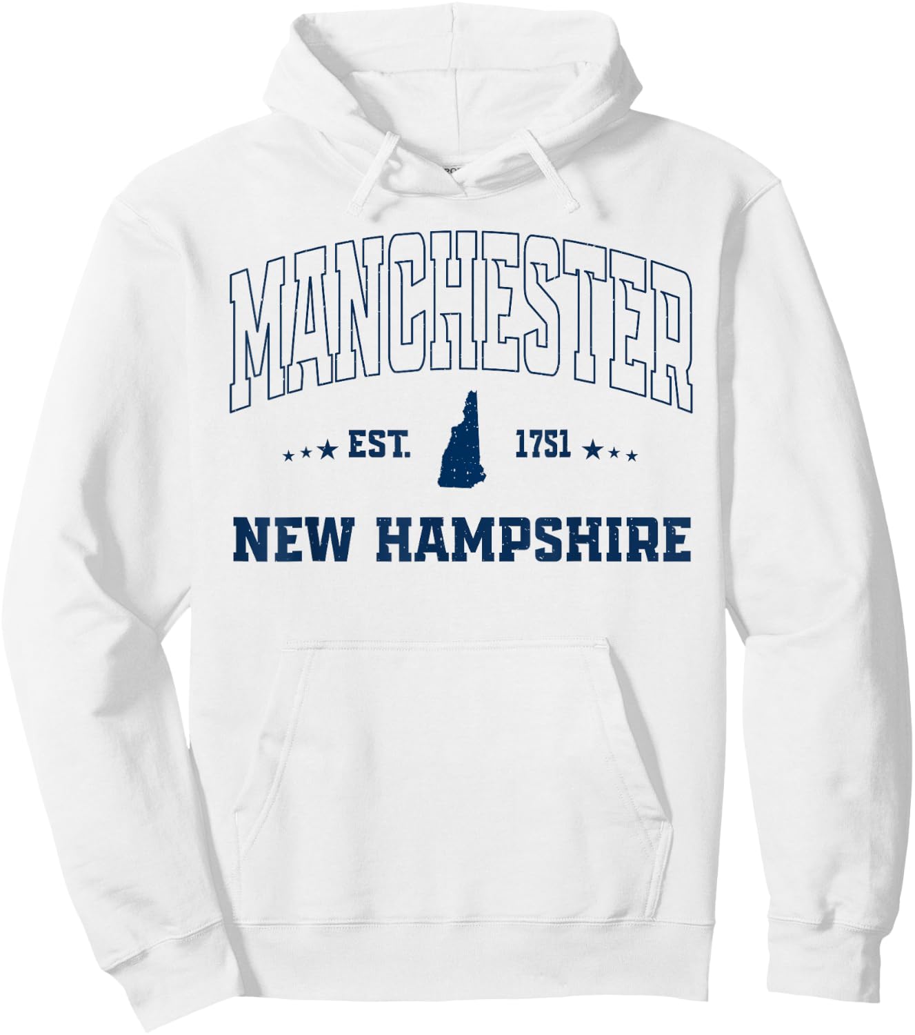 Vintage Manchester New Hampshire NH Navy Sports Athletic Hoodie - Hoodie | White