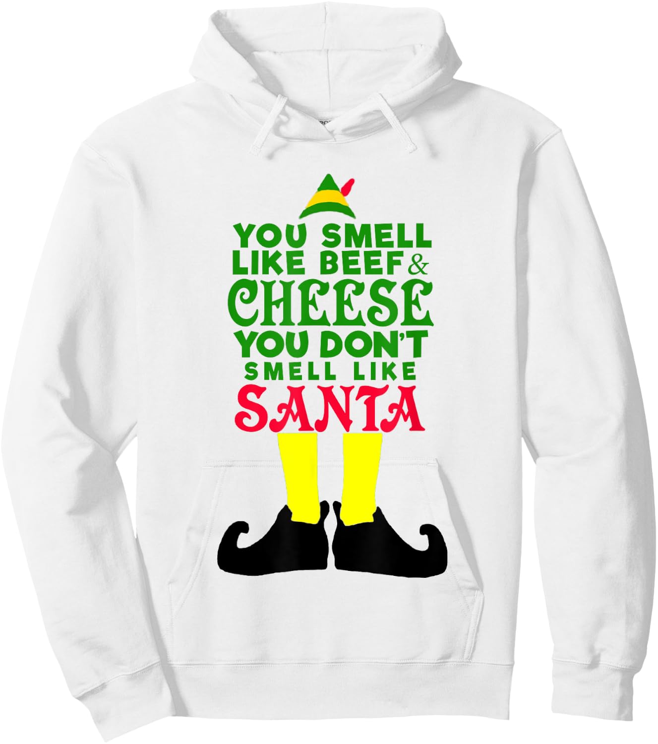 You Smell Like Beef Cheese Santa Elf-Funny Hoodie - Hoodie | White
