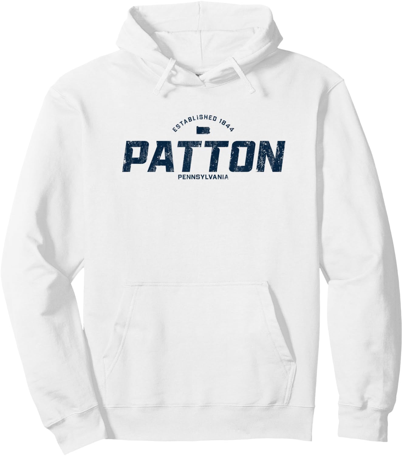 Patton Pennsylvania PA Vintage Athletic Navy Sports Logo Hoodie - Hoodie | White