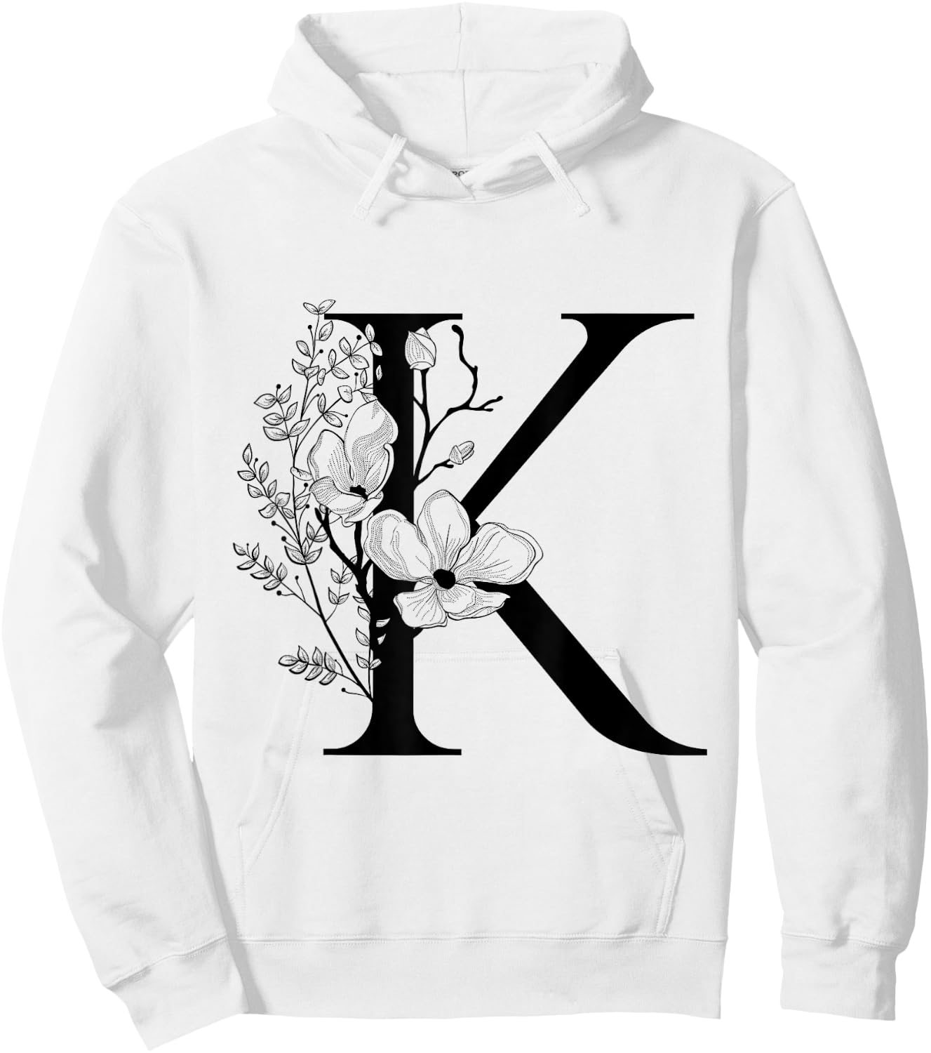 Beautiful Black Letter K Flowers Initial Floral Monogram Hoodie - Hoodie | White