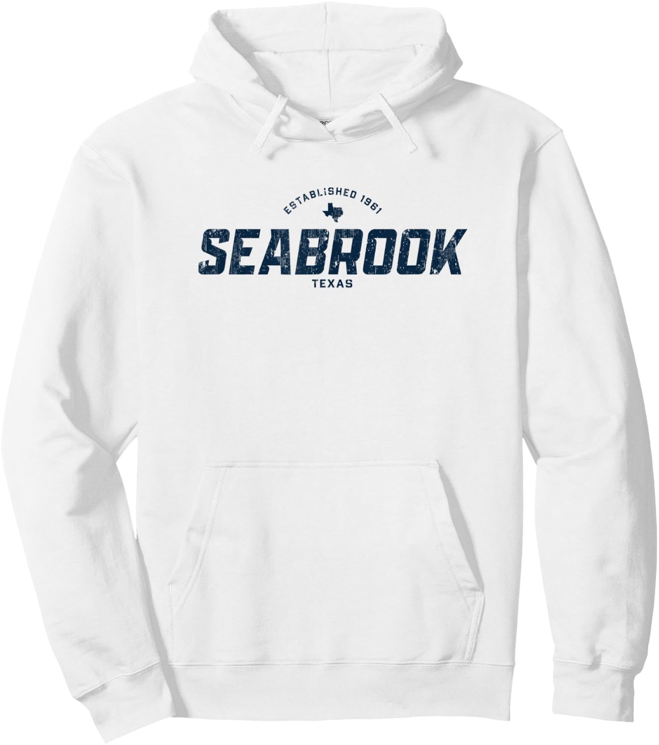 Seabrook Texas TX Vintage Athletic Navy Sports Logo Hoodie - Hoodie | White