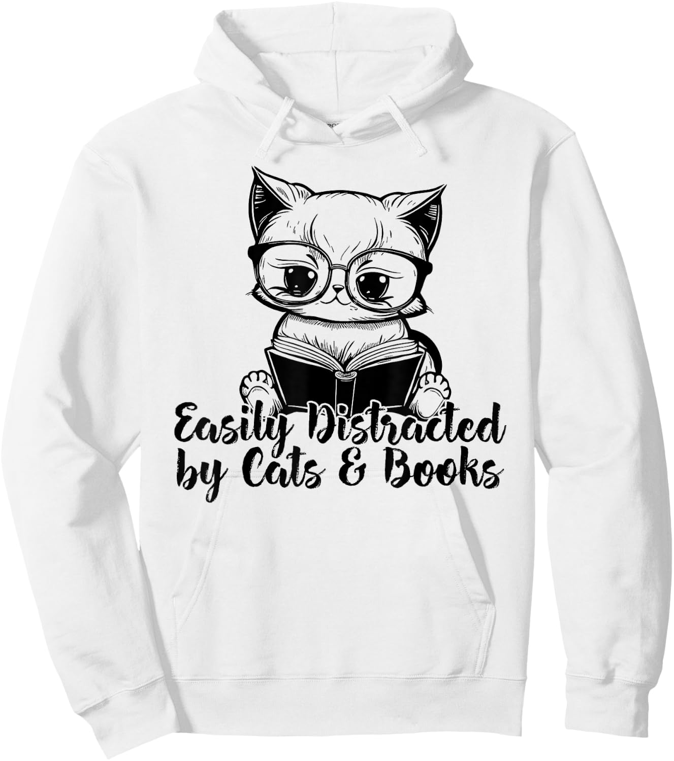 Easily Distracted by Cats And Books for Cat Lovers Hoodie - Hoodie | White