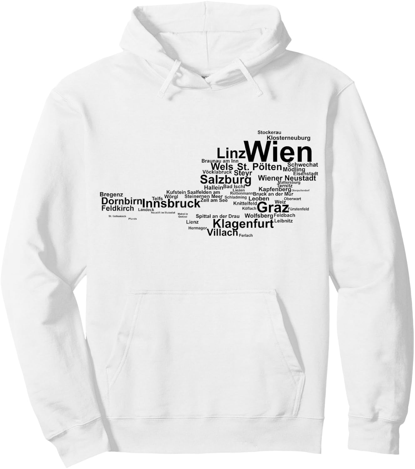 Austria Map Silhouette, Cities Towns Travel Vacation Austria Hoodie - Hoodie | White
