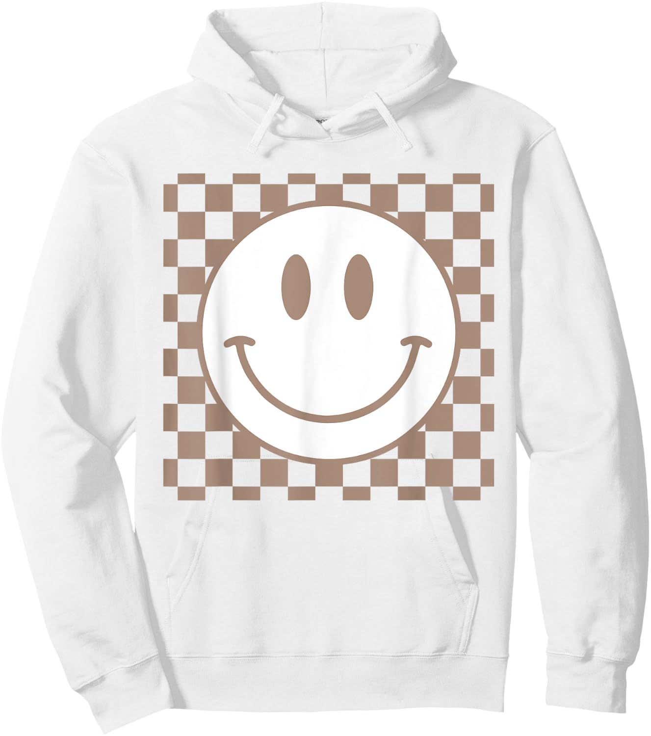 Retro Happy Face Checkered Pattern Smile Face Trendy Hoodie - Hoodie | White