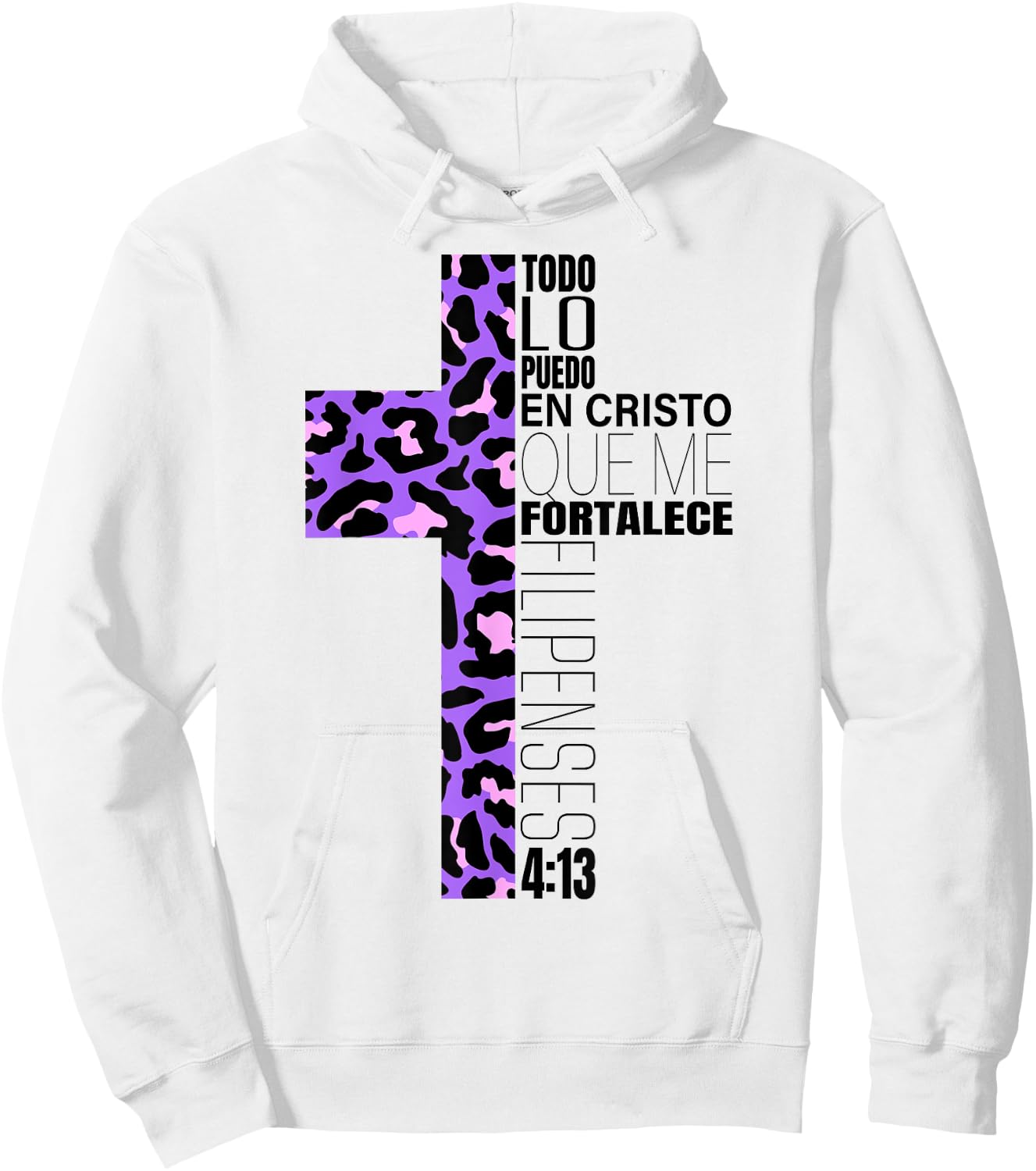 Cheetah Print Cross Christian Spanish Gifts Women Español Hoodie - Hoodie | White