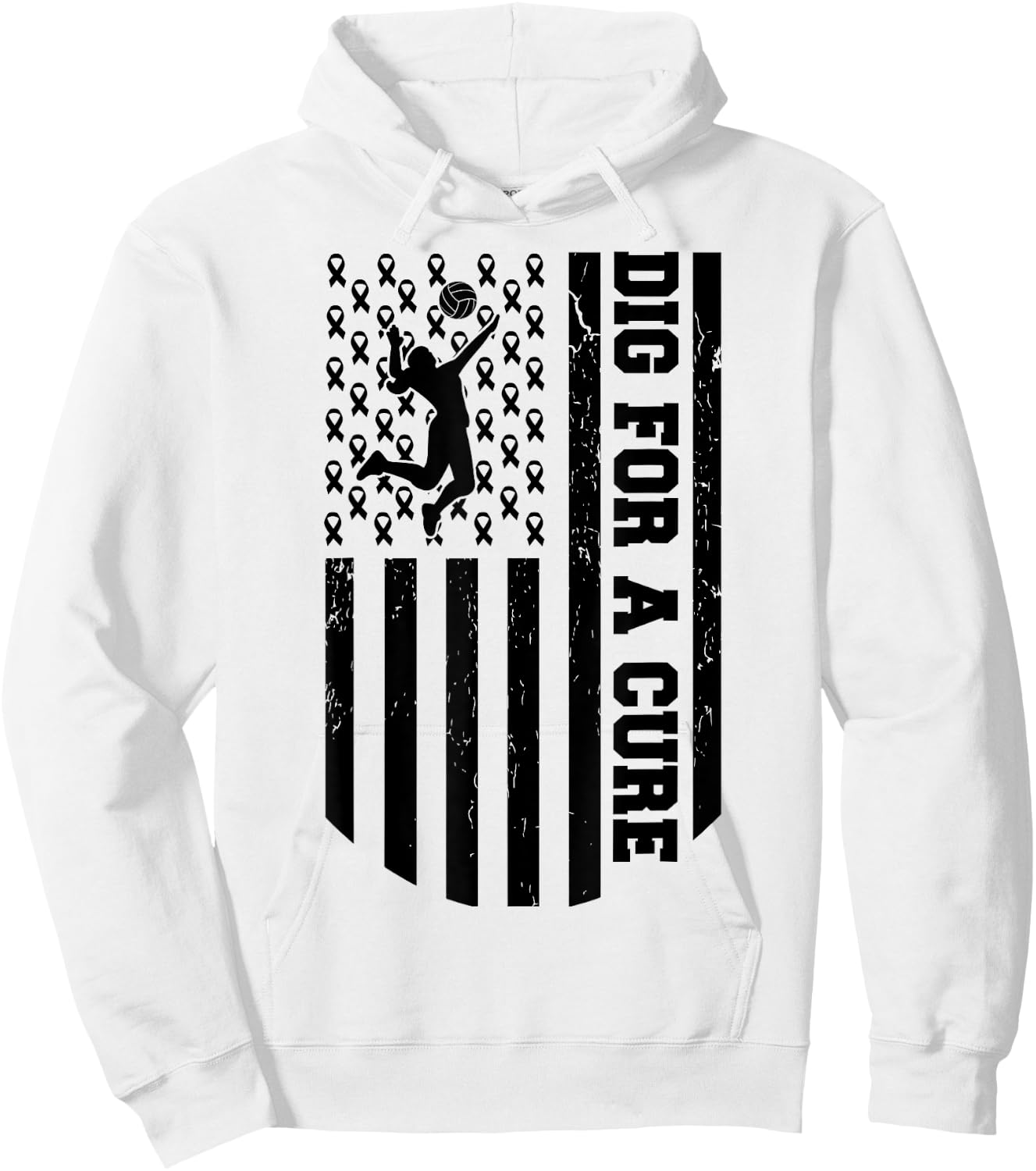 Dig For A Cure Breast Cancer Volleyball Pink American Flag Kids Men Hoodie - Hoodie | White