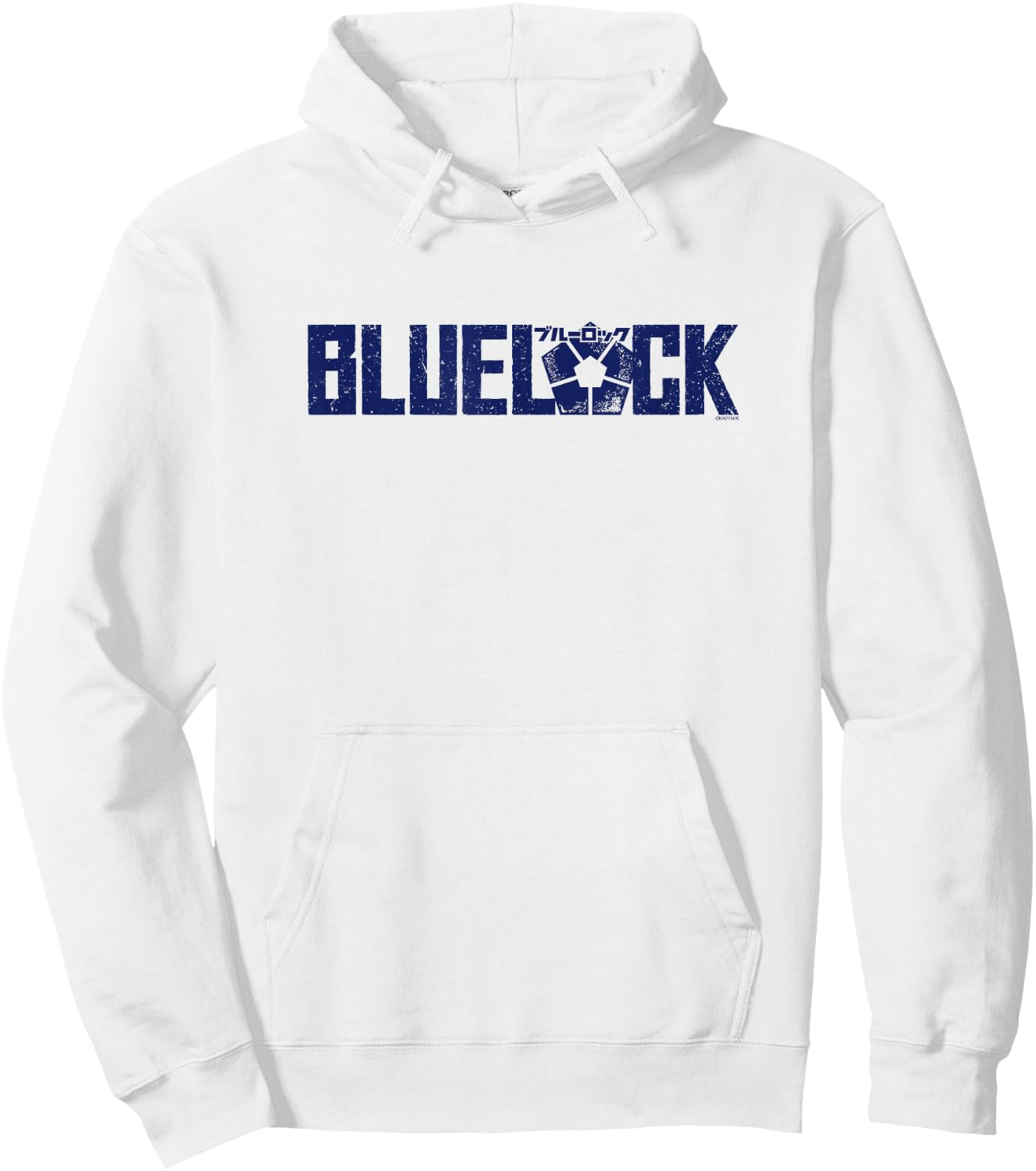 Blue Lock Official Epic Blue Bold Distressed Big Chest Logo Hoodie - Hoodie | White