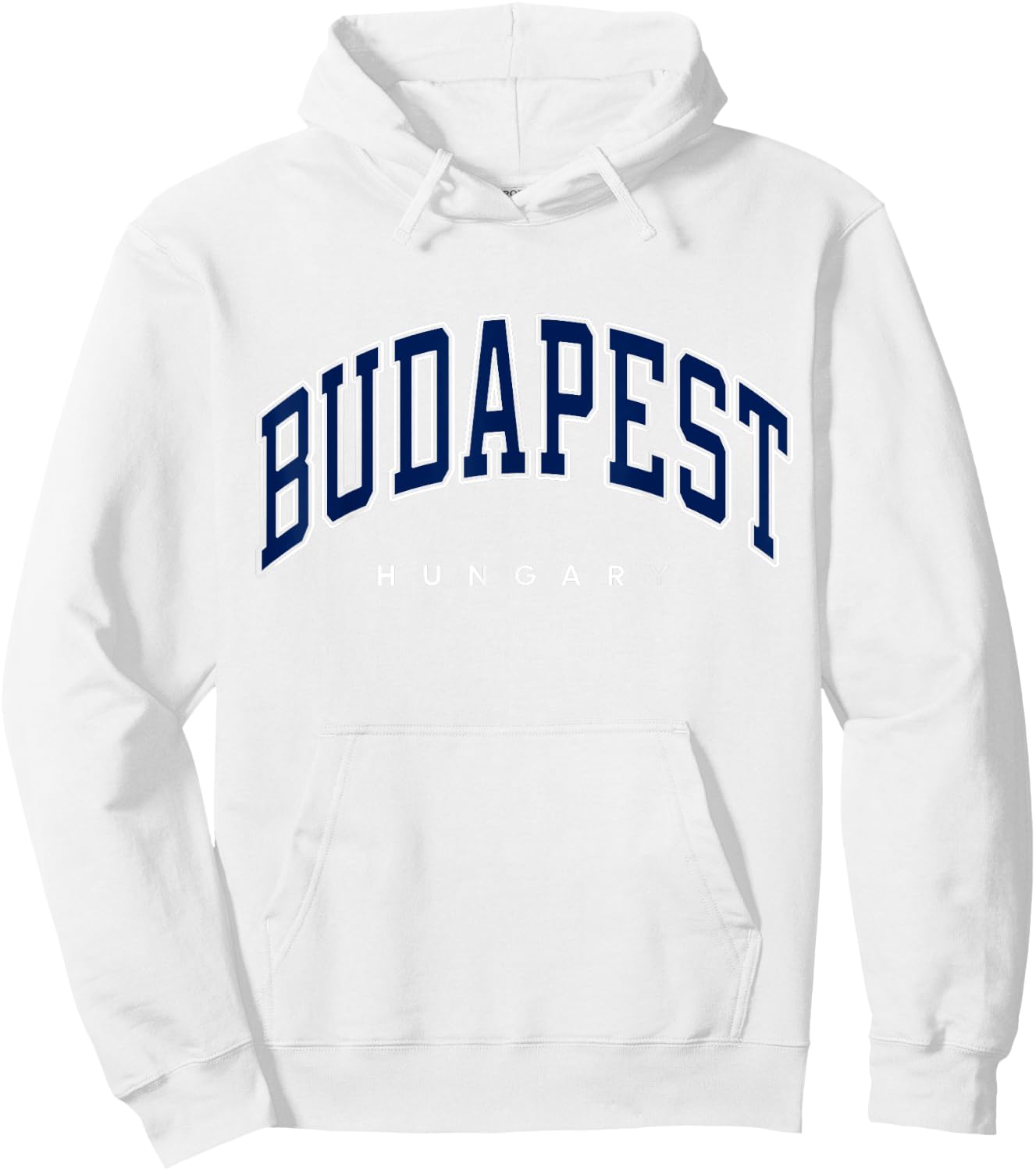 Budapest Hungary Varsity Style Navy Text Hoodie - Hoodie | White