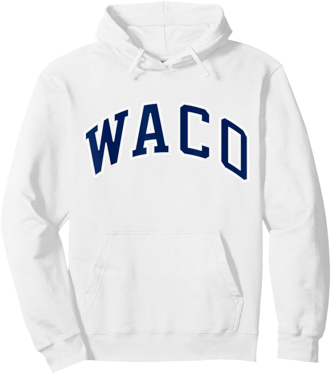 Waco Texas TX Varsity Style Navy Text Hoodie - Hoodie | White