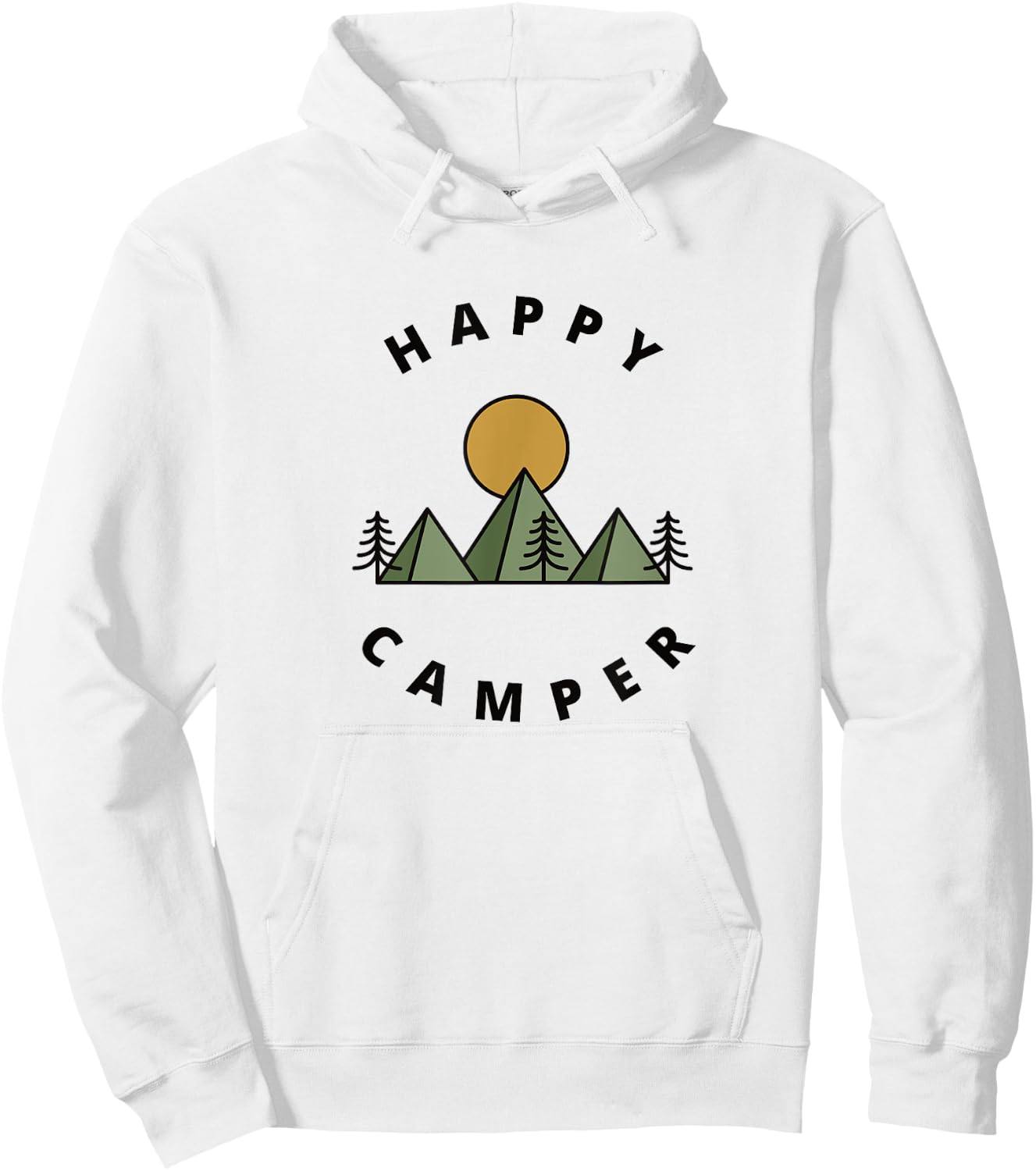 Happy Camper Camping Camp Forest Mountains Minimalist Hoodie - Hoodie | White