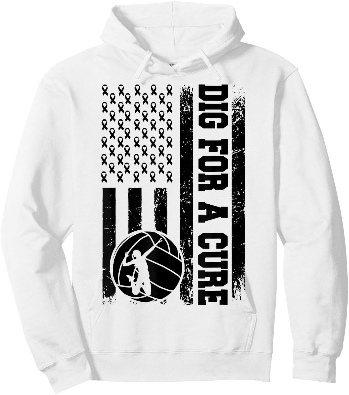 Dig For A Cure Breast Cancer Volleyball Pink American Flag Women Kids Men Hoodie - Hoodie | White
