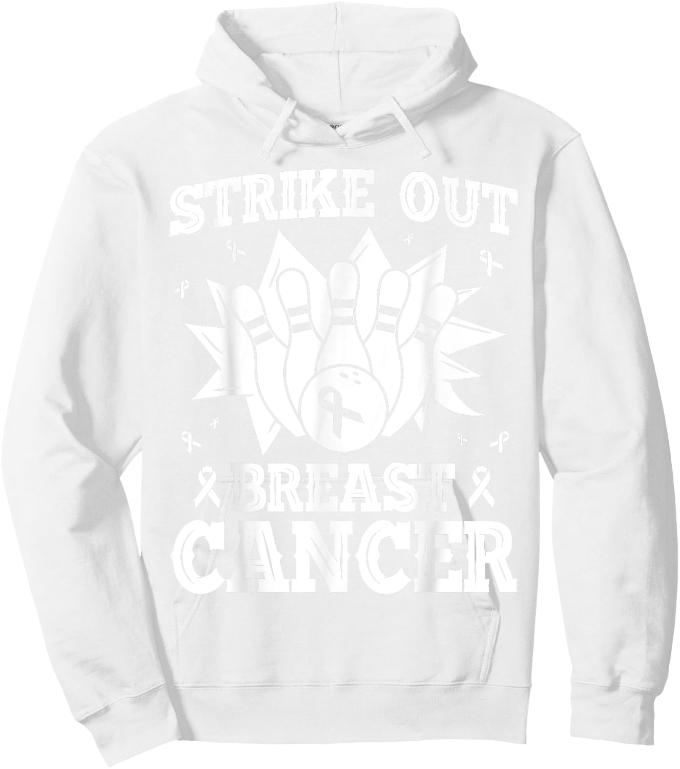 Strike Out Bowling Pink Ribbon Breast Cancer Awareness Hoodie - Hoodie | White