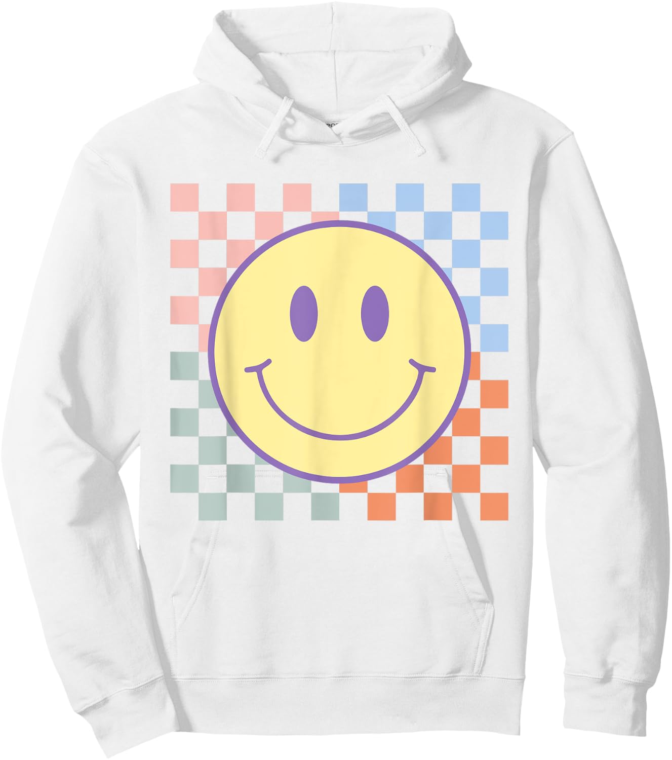 Retro Smile Face Shirts Checkered Pattern Men Kids Hoodie - Hoodie | White