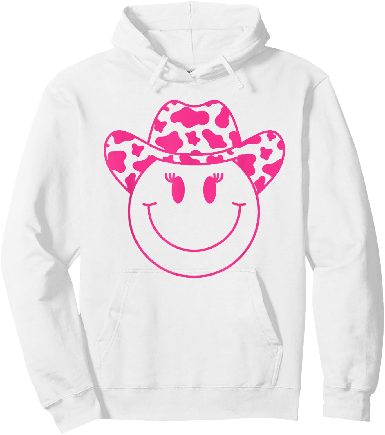 70s Cowgirl Pink Smile Face Cute Happy Face Cowgirl Women Hoodie - Hoodie | White