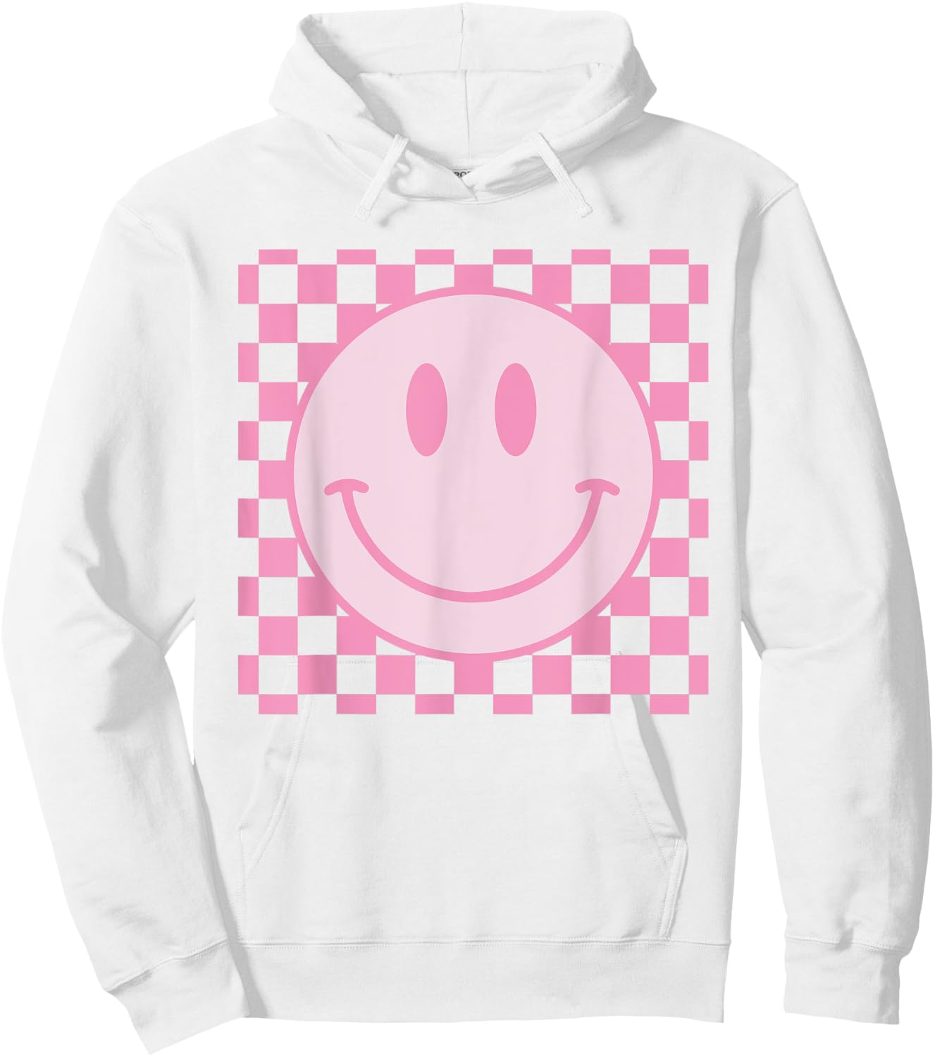 Retro Happy Face Shirt Checkered Pattern Smile Face Trendy Hoodie - Hoodie | White