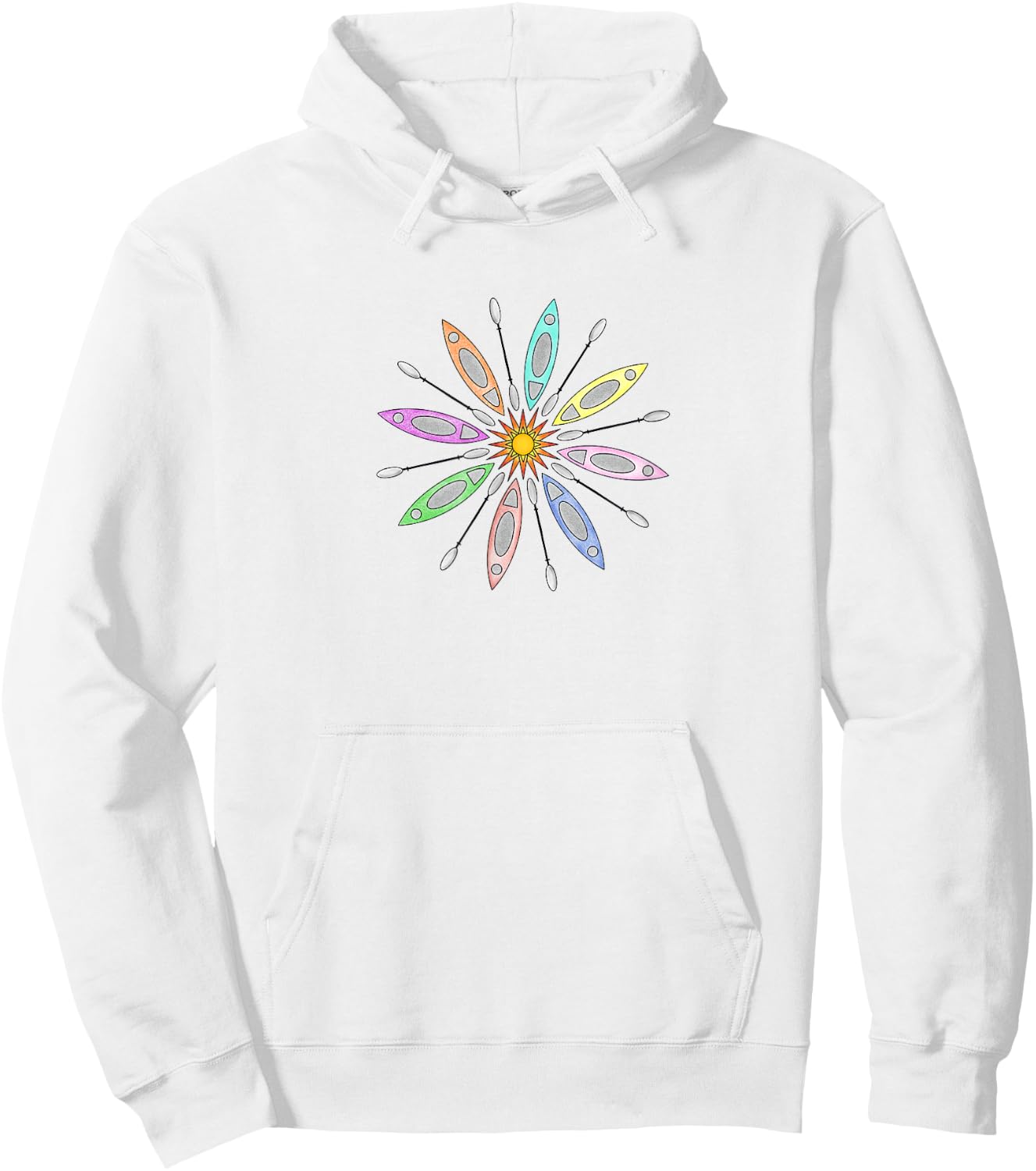Kayaks and Paddles Around the Sun, Kayakers Mandala Design Hoodie - Hoodie | White