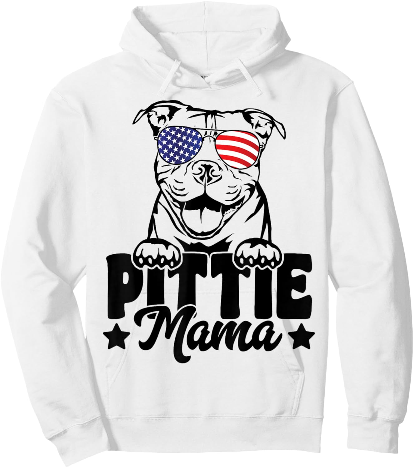 Pittie Mama USA Flag Patriotic Pitbull Dog Lover 4th Of July Hoodie - Hoodie | White