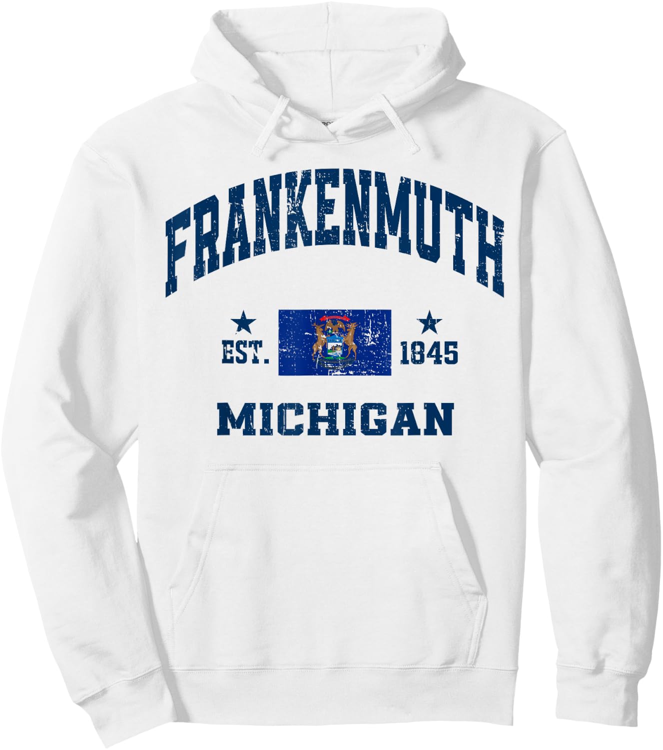 Frankenmuth Michigan MI Vintage State Athletic Navy Hoodie - Hoodie | White