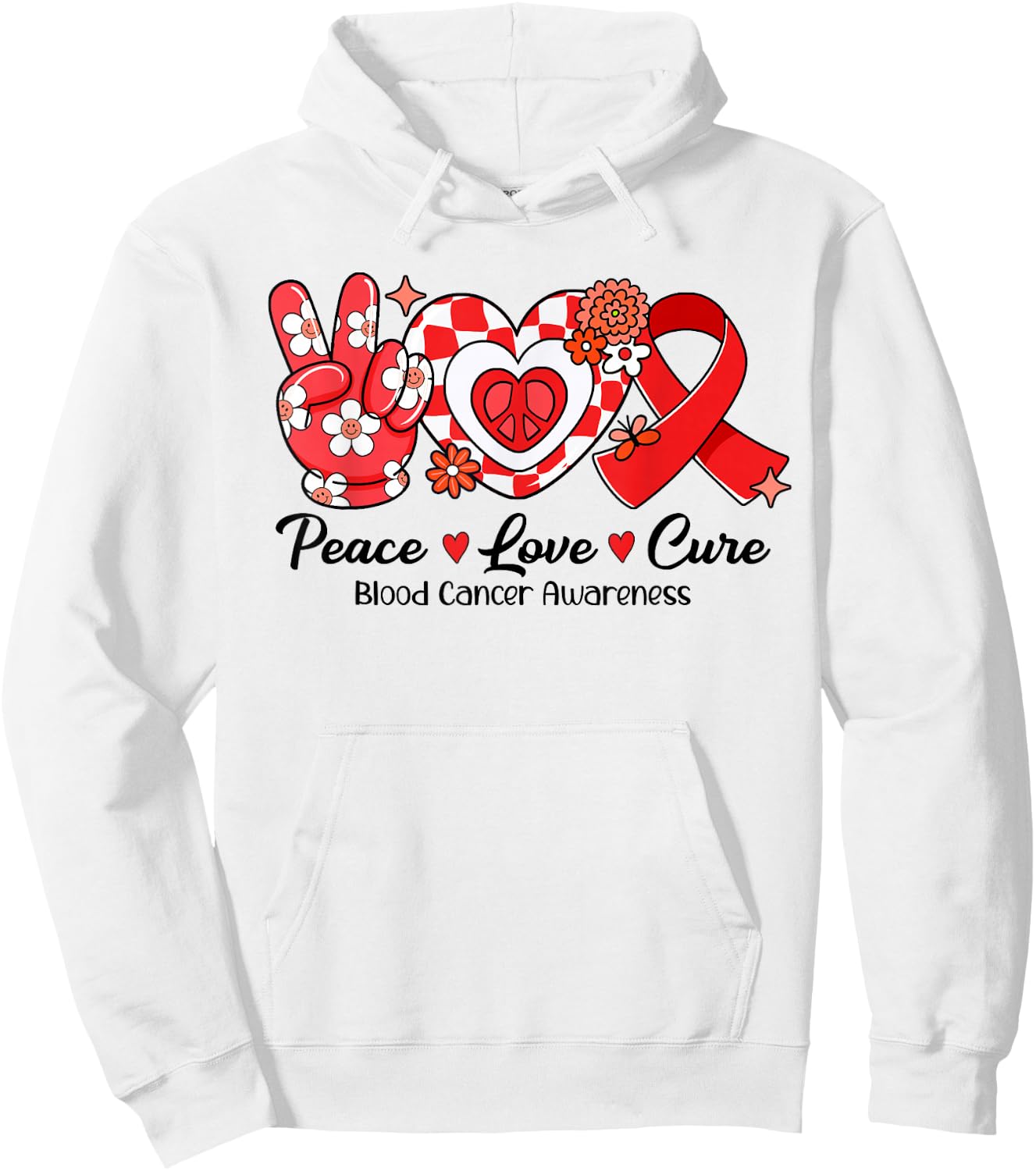 Retro Groovy Peace Love Cure Blood Cancer Awareness Gifts Hoodie - Hoodie | White