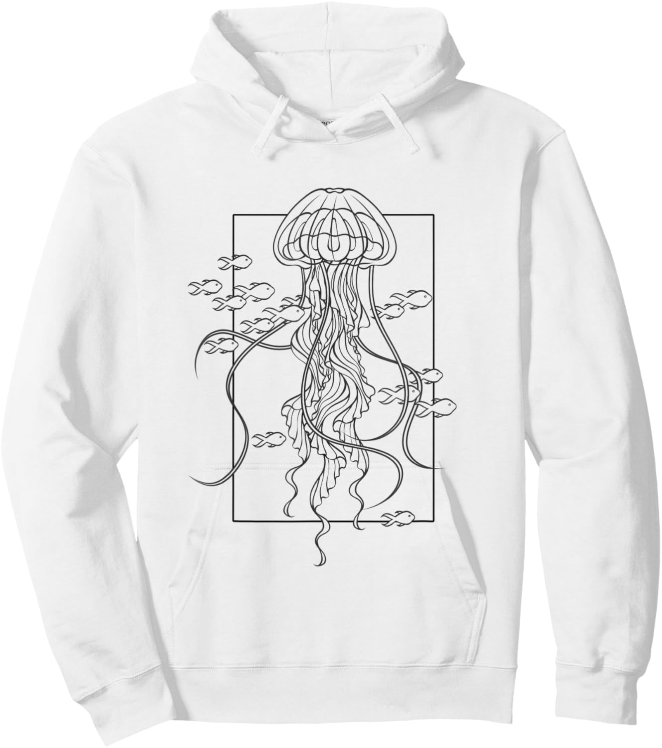 Graphic Jellyfish with Fishes in Sea Hoodie - Hoodie | White