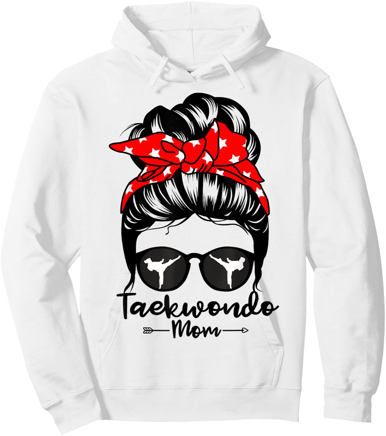 Taekwondo Mom Messy Bun Hair Funny Taekwondo Athlete Mom Hoodie - Hoodie | White