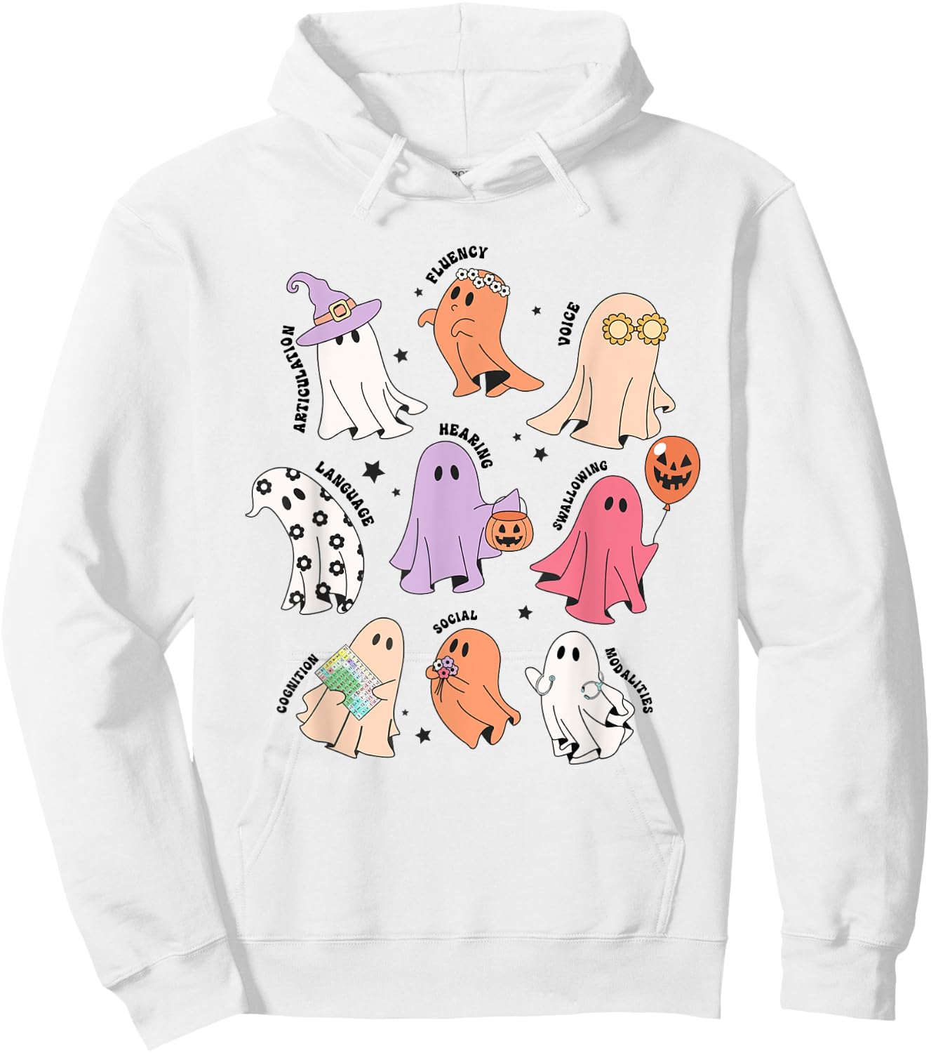 Ghost Friends Halloween AAC SLP Squad Speech Language Hoodie - Hoodie | White