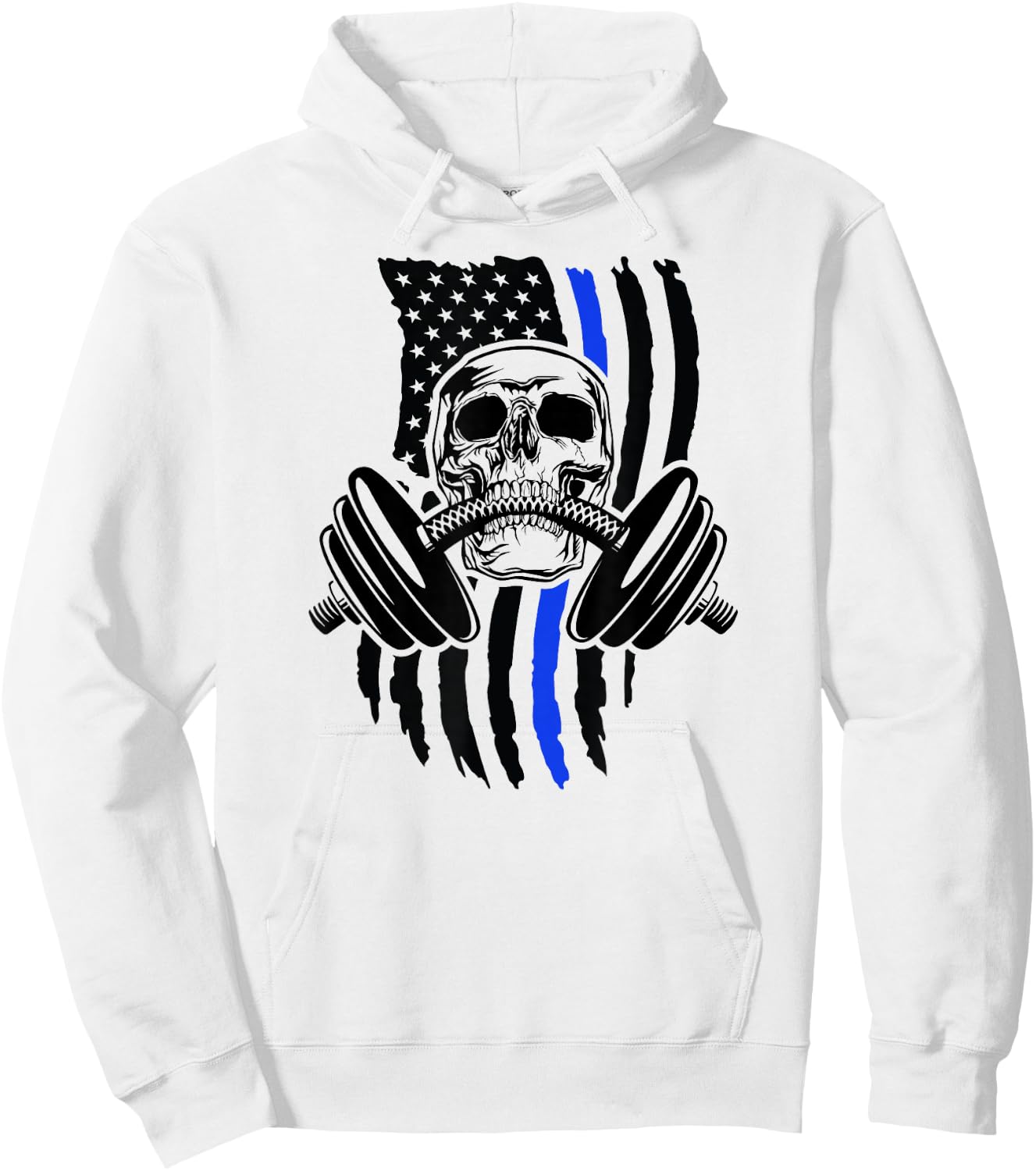 Thin Blue Line Law Enforcement Police Fitness Skeleton Hoodie - Hoodie | White