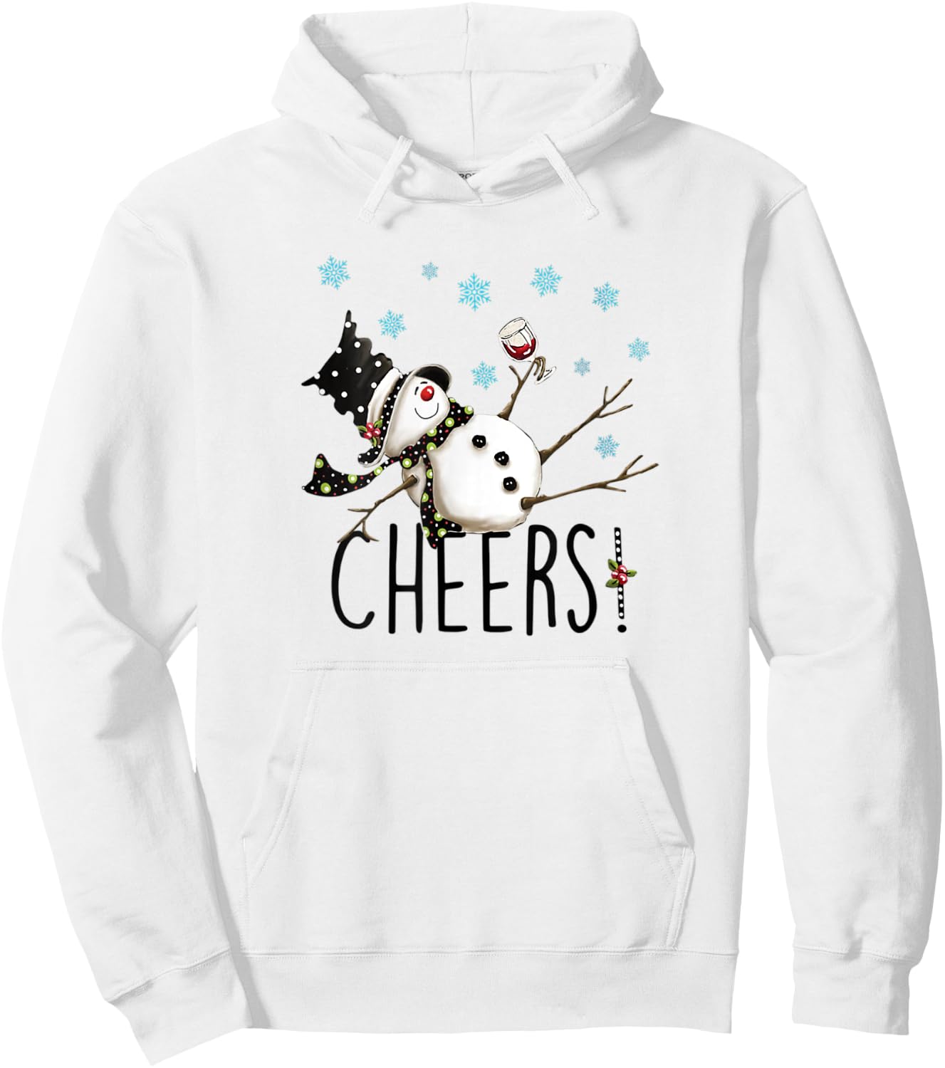 Cheers Snowman And Wine Christmas Apparel & Clothing Hoodie - Hoodie | White