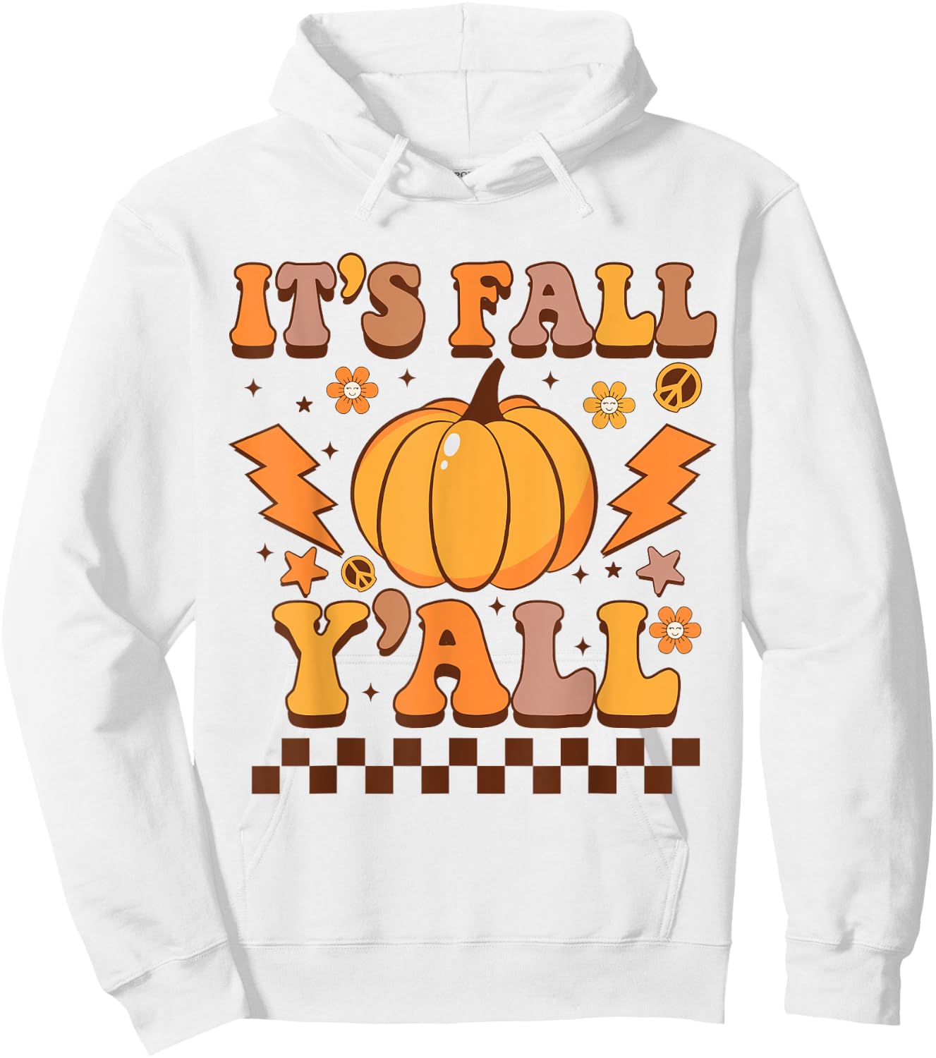 Happy Fall Y’all Pumpkin Groovy Its Fall Yall Women Kids Hoodie - Hoodie | White