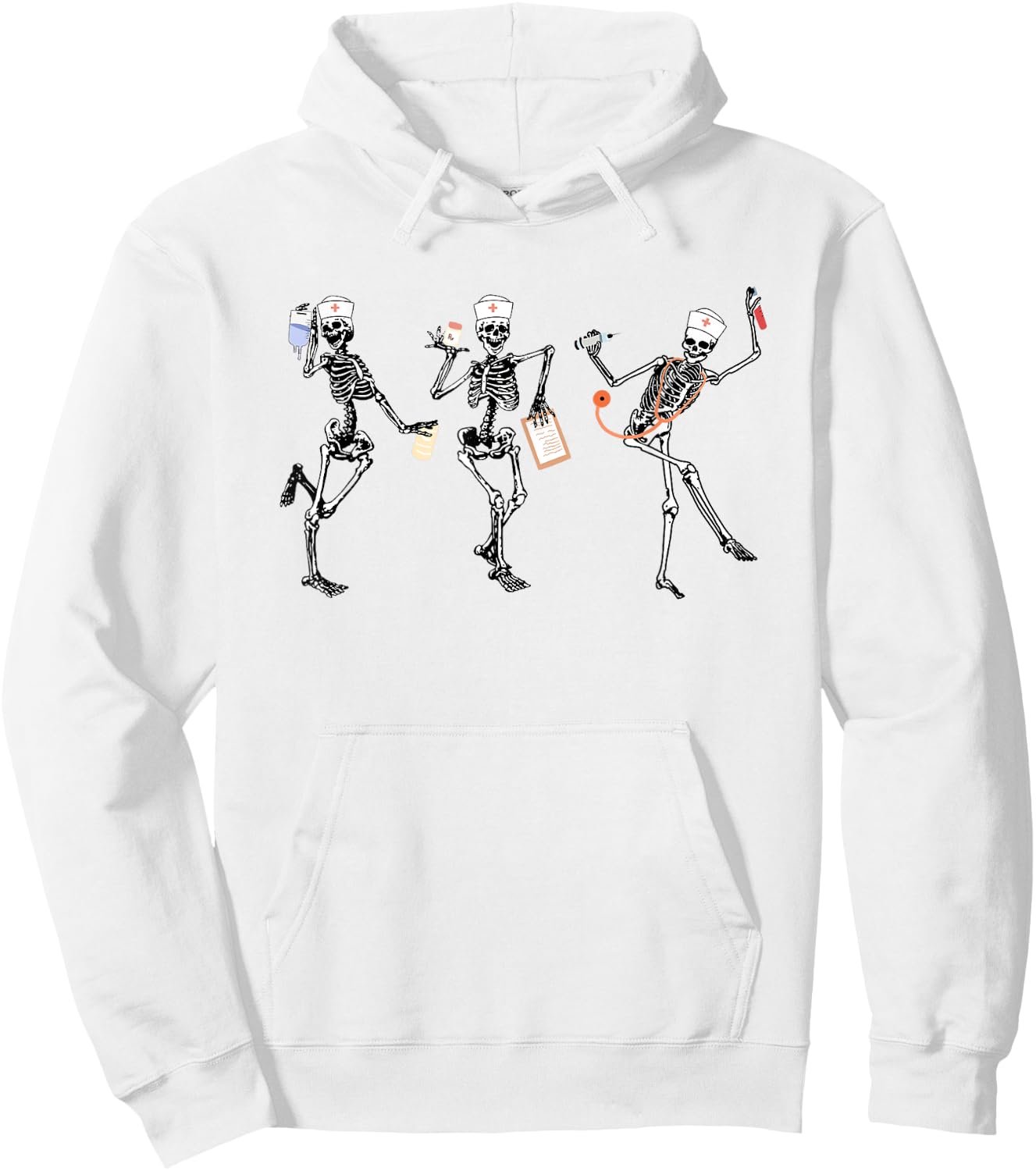 RN Nurse Halloween Dancing Skeleton Autumn Fall Women Hoodie - Hoodie | White