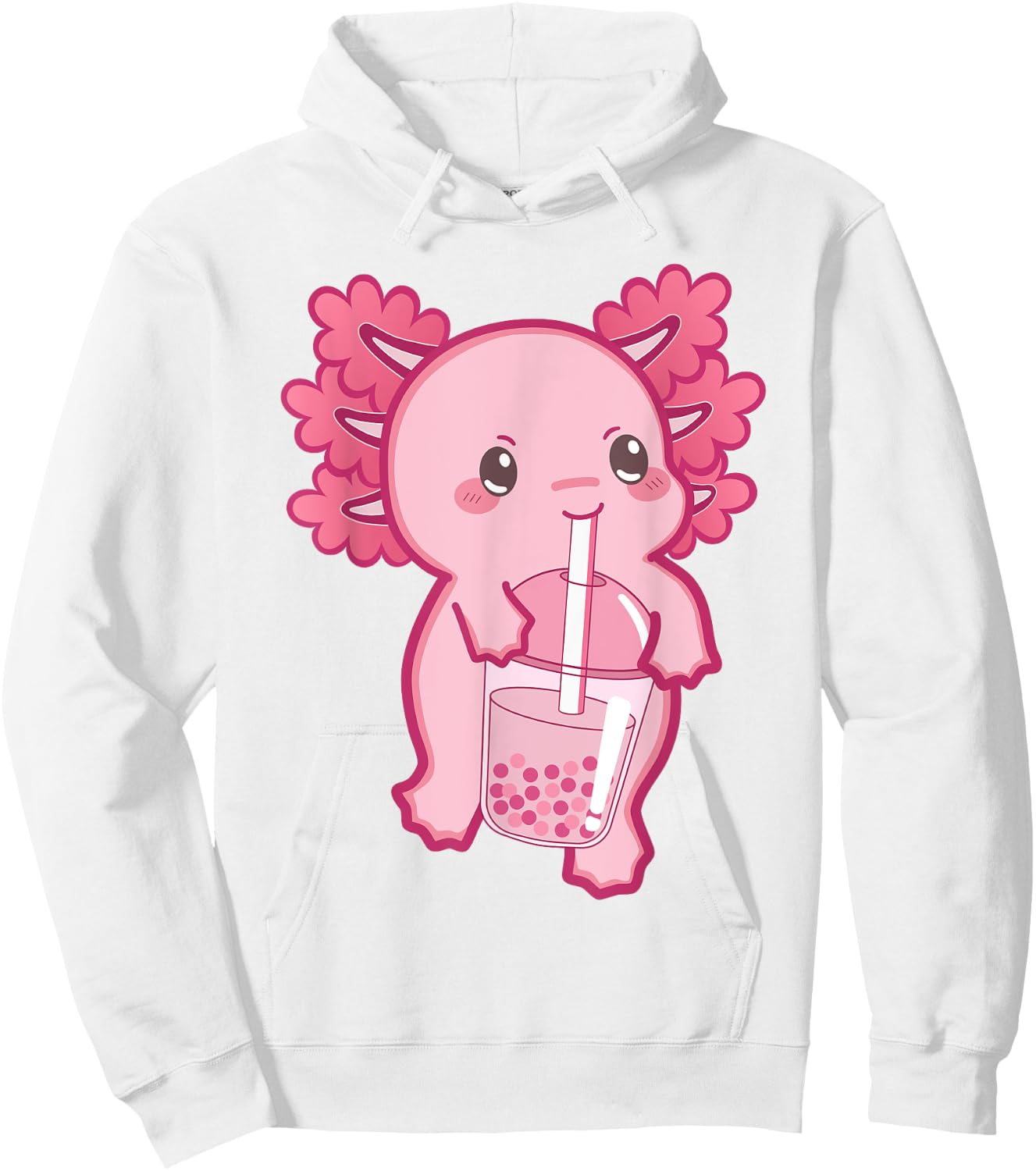 Kawaii Axolotl Boba Bubble Tea Teen Girl Kids Japanese Anime Hoodie - Hoodie | White