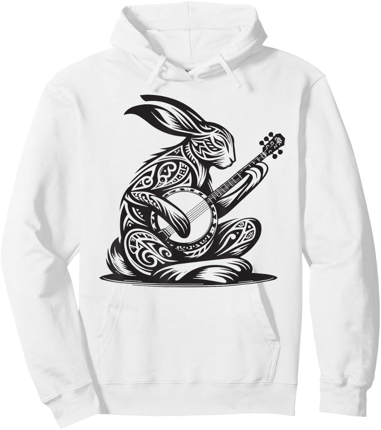 Bunny Rabbit Playing Banjo Tribal Art Music Festival Zen Hoodie - Hoodie | White